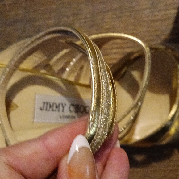 Jimmy Choo Metallic Gold Leather and Coarse Glitter Cage Open Toe Sandals 😘 - Picture 10 of 12